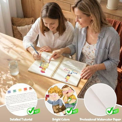 Watercolor Workbook - Beginner Friendly Watercolor Kit with 12 Colors Paint Set, Brush & Coloring Book, Adult Watercolor Painting Book & Learning Workbook for Teens（People） - Image 4