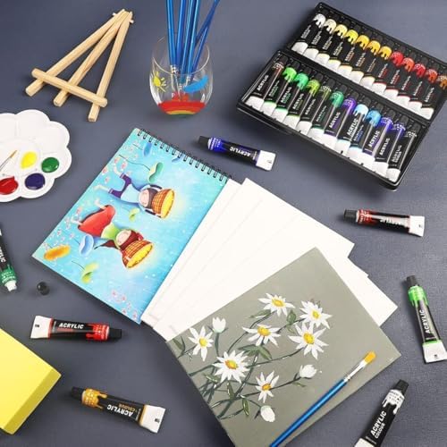 Colorful Acrylic Painting Kit, 24 Colors Paint Set with Brushes & Easel - Image 6