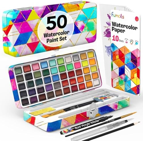 Watercolor Paint Set - 50 Travel Watercolors Kit for Adults, Beginners by Funcils
