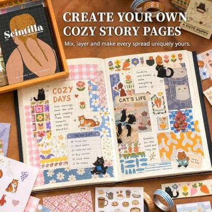 Cozy Cat Scrapbook Kit, Junk Journal Supplies with Stickers & Washi Tape - Image 6