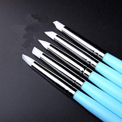 5 pcs/Set Soft Pottery Clay Tool Silicone & Stainless Steel Two Head Sculpting Polymer Modelling Shaper Art Tools Blue - Image 4
