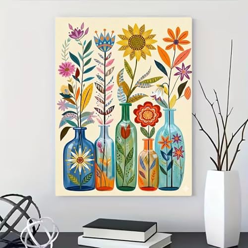 MaiMMaledy Paint by Numbers Kit 8Lx12W inch for Adults Beginners Canvas Pictures with Framed Drawing Painting Acrylic Pigment with Wooden Triangle Easel Warm-Colored Bouquet - Image 6