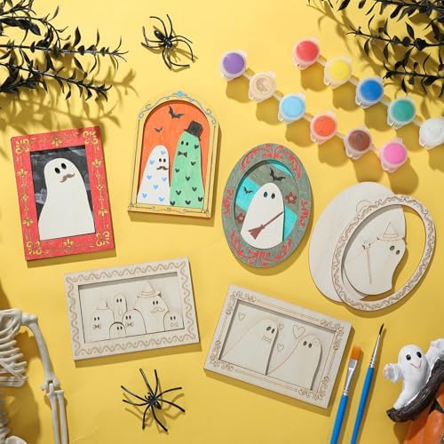 Simgoing 12 Set Adult Halloween Craft, Wood Ghost DIY Frame, Funny Style - Image 4