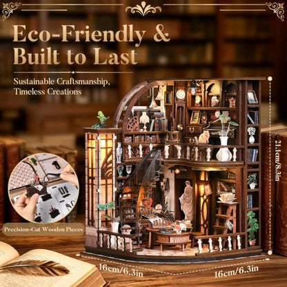 Bacchus Book Loft, DIY Book Nook Kit with LED Light Miniature House Insert - Image 3