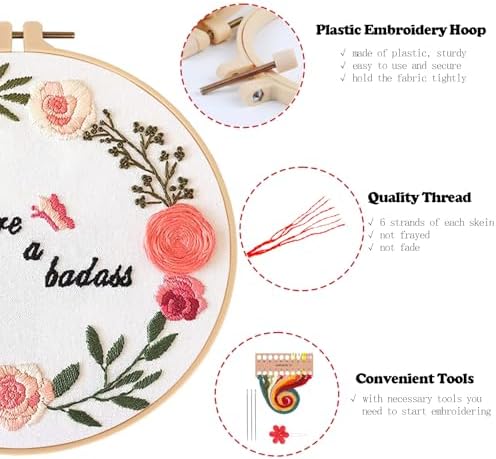 Topapfo Funny Embroidery Kit for Beginners Adults, Stamped Embroidery Pattern Cross Stitch Kits Needlepoint with Hoop Threads Needles Tools - Image 5