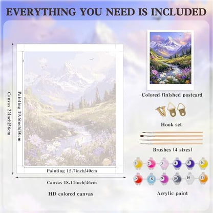 Alptiny Mountain Landscape Paint by Numbers Kit for Adults Beginner, Mountain Wildflowers Paint by Number Kits, DIY Nature Oil Painting Kit for Relaxation & Home Decor, 16x20 Inch - Image 5