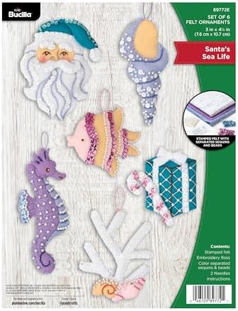 Bucilla Felt Applique 6 Piece Ornament Making Kit, Santa's Sea Life, Perfect for DIY Arts and Crafts Projects by Bucilla