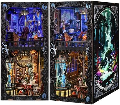 Book Nook DIY Kit,Mysterious Creature Diorama 3D Wooden Puzzle with LED,Bookend Bookshelf Decoration,Miniature Doll House for Home Decor,Chamber of Stranger Beasts by DROICC