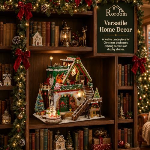 Roroom DIY Miniature House Kit, Snowy Christmas Lodge Dollhouse Kit - Image 3