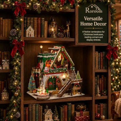 Roroom DIY Miniature House Kit, Snowy Christmas Lodge Dollhouse Kit - Image 3
