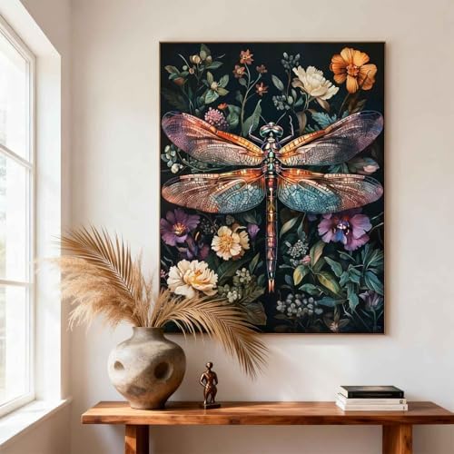 Amphol DIY Paint by Numbers Kit for Adults Beginner - 16”x20” Vintage Dragonfly DIY Paint by Numbers on Canvas, Oil Painting Kit for Home Decor, Creative Stress Relief Art Project (Without Framed) - Image 3