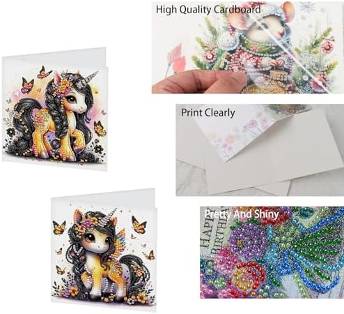 TDFERAN 6 Packs DIY Diamond Art Cards Unicorn Diamond Painting Cards Holiday Making Kit Diamond Art Card with Envelopes Diamant Painting Greeting Card for Holiday Birthday Thanksgiving Day - Image 3