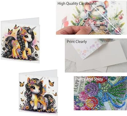 TDFERAN 6 Packs DIY Diamond Art Cards Unicorn Diamond Painting Cards Holiday Making Kit Diamond Art Card with Envelopes Diamant Painting Greeting Card for Holiday Birthday Thanksgiving Day - Image 3