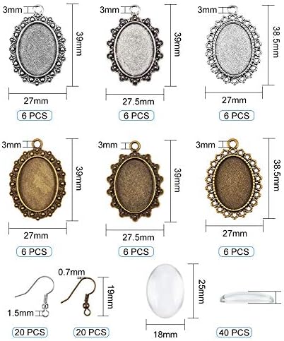PH PandaHall 36 Sets Earring Pendant Tray Bezel, 3 Style 36pcs Earring Cabochon Settings 40pcs Oval Transparent Glass Cabochons Dome and 40pcs Brass Earring Hooks for Women Earring Jewelry Making - Image 3