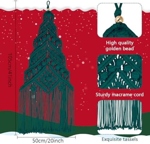 ORIGACH DIY Macrame Christmas Tree Large Wall Hanging kit Handmade Macrame Wall Hanging Kit for Beginners Adults with Step by Step Video Tutorial Instruction Dark Green Christmas Ornaments, 40x21inch - Image 4