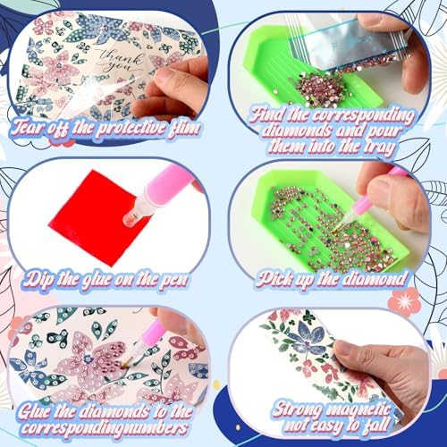 Saillong 12 Pack Thank You Diamond Painting Greeting Card Kit DIY Flower Thanks Diamond Art Cards with Envelope 5D Rhinestones Painting Making Kit for Adults Beginner DIY Crafts Thanksgiving Gifts - Image 6