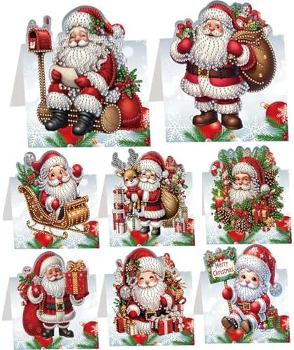 jinglinhh 8pcs Diamond Art Painting Christmas Santa Claus Greeting Cards with Envelopes, DIY Card Making Kits for Adults, Diamond Art Postcards Christmas Cards Craft Gifts by Unknown