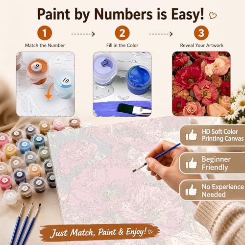 AUKELHJ Paint by Numbers Kit for Adults Beginner, Poppy, 16X20 Inch - Image 5