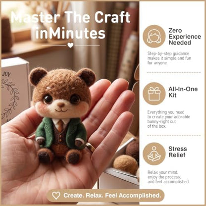 FACE N FACE DIY Needle Felting Kit Cute Gentleman Bear in Suit – Needle Felting Starter Kit with Fiber Roving, Needles, Felting Pad & Instructions | Felted Animal Character Kit for Beginners Adults - Image 3
