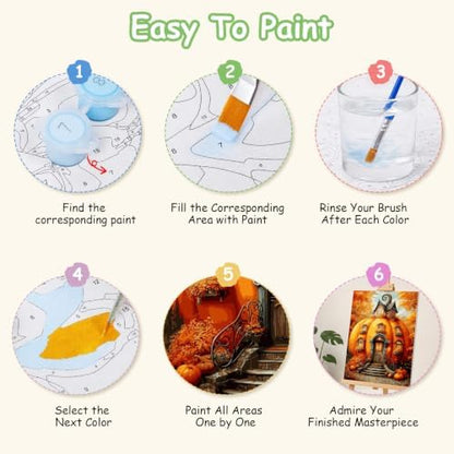 Spandrel Pumpkin House Framed Paint by Numbers Kit for Adult, Halloween Adult Paint by Number Kits on Canvas, DIY Acrylic Oil Easy Autumn Painting by Numbers Fall for Home Wall Decor, 8x12in - Image 7