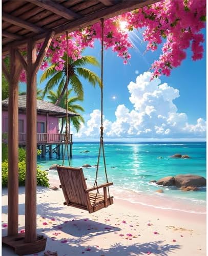 Paint by Numbers Kit for Adults, Tropical Beach Number Painting Canvas Kit by CamocinDIYKit