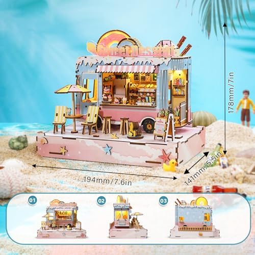 DIY Miniature House Kit (Sweet Dessert Truck) Tiny Dollhouse Kits for Adults to Build, Mini Model Kits with LED&Music Box, Wooden Adults Crafts Puzzles, Birthday Gifts for Family Friends - Image 3