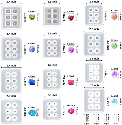 Suhome Resin Bead Molds for Jewelry 12 PCS Resin Molds Silicone with Hole Cabochon Gem Jewelry Making Epoxy Resin Molds for Earrings, Pendants,Bracelets and Necklaces - Image 3
