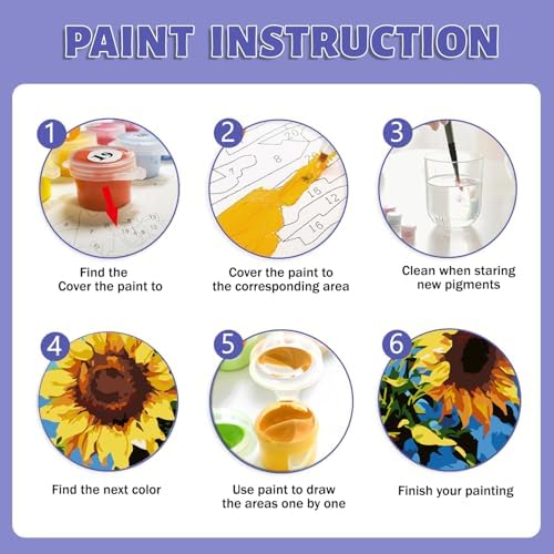 Framed Paint by Numbers Kit for Adults Beginner & Kids Ages 8-12, Sunflower Easy Paint by Numbers without Easel, Flowers Vase Acrylic Adult Painting by Number Kits on Canvas for Decor Gift 8 x 12 Inch - Image 6