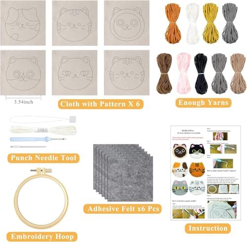 Morledoa Punch Needle Coasters Kit, Cat Punch Needle Kits Adults Beginner - Image 2