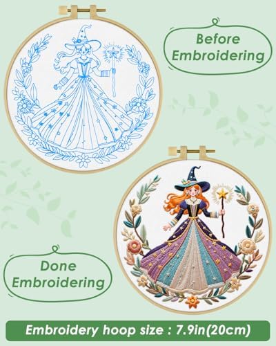 ERKOON Embroidery Kit for Beginners Adult, Cross Stitch Set Include Embroidery Cloth Hoops Threads for Craft Lover Hand Stitch with Embroidery Skill Techniques (White Witch) - Image 5