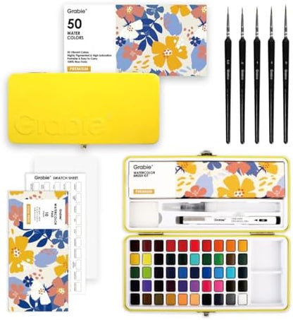 Grabie Set of 50 Color Watercolor Paint Set with Brush Pens by Grabie