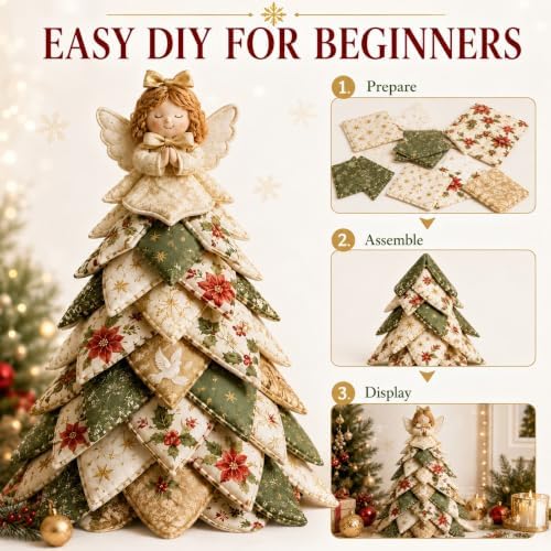 DIY Halloween Christmas Quilted Fabric Tree Kit, 3D Padded Patchwork Sewing Craft Kit for Beginners, Home Office Mantel Shelf Tabletop Decor, Handmade Holiday Gift for Craft Lovers (Christmas #C) - Image 5
