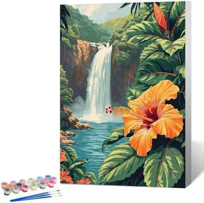 Fountor Framed Paint by Numbers Kit for Adults Beginner & Kids Ages 8-12, Landscape Paint by Number with Frame, Acrylic Flower Painting by Numbers Kit on Canvas 8x12 inch by Fountor