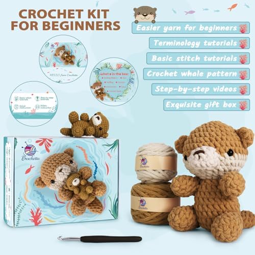 Crochetta Crochet Kit for Beginners, Crochet Starter Kit w Step-by-Step Video Tutorials, Beginner Crochet Kit for Adults Kids Women Men Complete Kit Included (Otter Mom and Baby) - Image 6