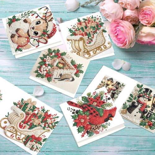 Artiphile DIY Pearl Art Painting Greeting Card Set Crafts Decor 6-Piece Foldable Cards Kit with Envelopes and Tools for Holiday Wishes Adult Crafting Project-Christmas - Image 5