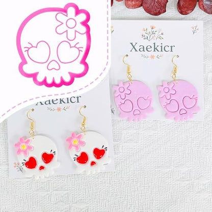 Xaekicr Heart Skull Polymer Clay Cutters for Earrings – 1pc Cute Skull Clay Earring Cutters, Polymer Clay Molds, Halloween Clay Tools by Xaekicr