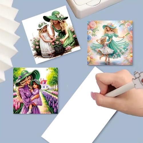 6Pcs Folding Greeting Card Diamond Art Painting Thank You Blessing Cards with White Envelope Rhinestones Painted Making Kits for Adults DIY Craft Holiday Gift-Mother03 - Image 2