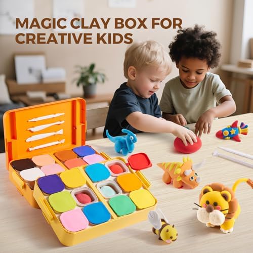 Jar Melo Air Dry Clay, Magic Modeling Clay Kit, 24 Colors with Storage Box - Image 3