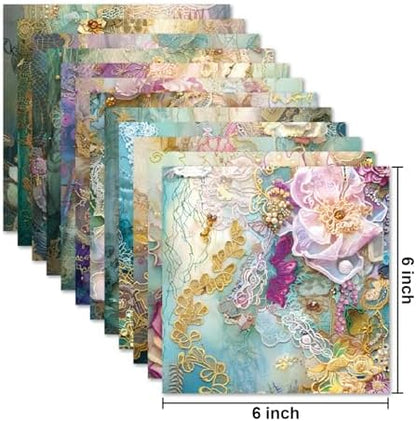 24 Sheets Lace Floral Pattern Paper, 6" x 6" Scrapbooking Supplies Paper Decorative Craft Paper for DIY Card Making Photo Album Junk Journal Décor - Image 2