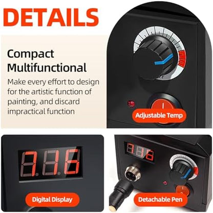 FIRElood Wood Burning Tool, Wood Burner kit Pen 200~750℃, Wood Burning kit with Digital Thermometer Temperature Adjustable Temperature, 2 pyrographic Wood Burning pens, 36 Wood Burning Pen Tips - Image 5