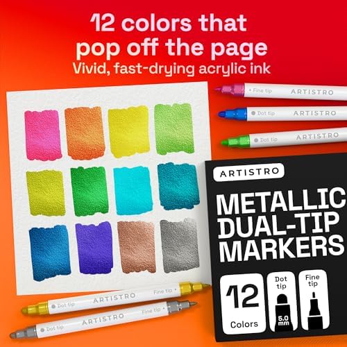 ARTISTRO Metallic Dual-Tip Acrylic Paint Marker Pens - Set of 12 - Image 2