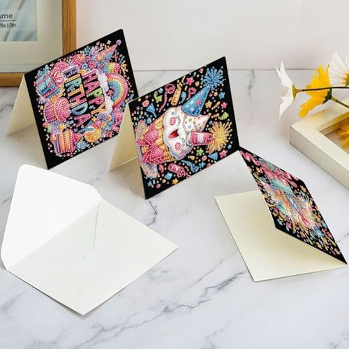 6 Pcs 5D DIY Diamond Painting Greeting Card Kit Birthday Cake, Diamond Art Christmas Birthday Holiday Greeting Card, Art Crafts Kit Creative with Envelope - Image 3