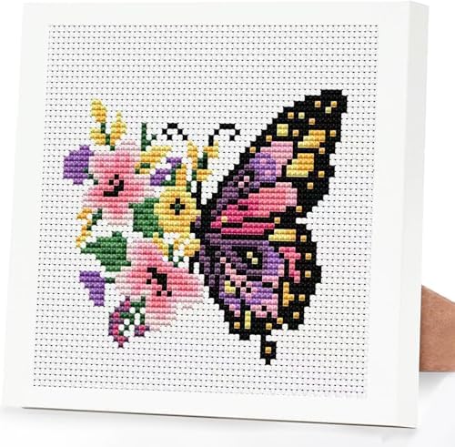 Butterfly Flower Stamped Cross Stitch Kits for Adults Beginners with Frame by DIYHomeDecor