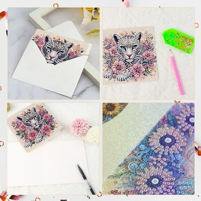 LazyFold 6 Pcs Diamond Art Painting Greeting Cards Kits, DIY Flowers and Animals Handmade Festival Greeting Cards with Envelopes Diamond Art Crafts Birthday Cards Creative Gift - Image 4