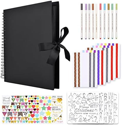 GOTIDEAL 12 x 12 Inch Scrapbook Album with 10 Metallic Markers, Black by GOTIDEAL
