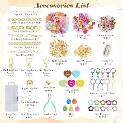 Ecoofor 502 Pcs Keychain Making Kit - Includes 25 Keychain Clips, 30 Extender Chains, 162 Charms, Beading Accessories, Jewelry Pliers - DIY Bag Charms & Jewelry Craft Kit Supplies - Image 2