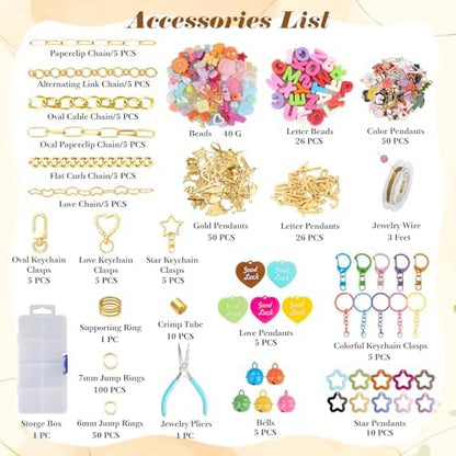 Ecoofor 502 Pcs Keychain Making Kit - Includes 25 Keychain Clips, 30 Extender Chains, 162 Charms, Beading Accessories, Jewelry Pliers - DIY Bag Charms & Jewelry Craft Kit Supplies - Image 2