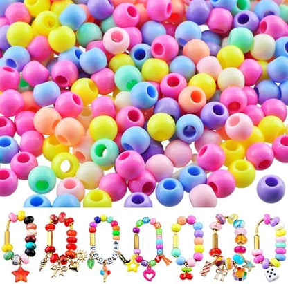 Large Hole Beads Carabiner Bag Charm Beads 240pcs 12mm Jumbo Hair Bead Acrylic Big Hole 5.5mm Macrame Chunky Bead with Large Holes for Keychain Bag Charm by Cmidy