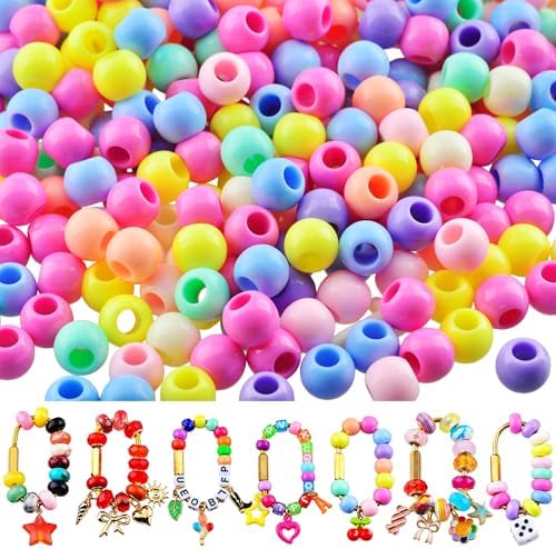 Large Hole Beads Carabiner Bag Charm Beads 240pcs 12mm Jumbo Hair Bead Acrylic Big Hole 5.5mm Macrame Chunky Bead with Large Holes for Keychain Bag Charm by Cmidy