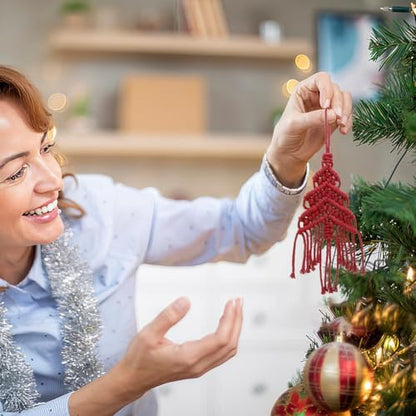 INFUNLY 3 Set Christmas Tree DIY Macrame Kit for Beginners with Video Tutorial and Instructions Handmade Woven Christmas Trees Kit Christmas Tree Macrame Hanging Ornaments for Wall Hanging Home Decor - Image 6